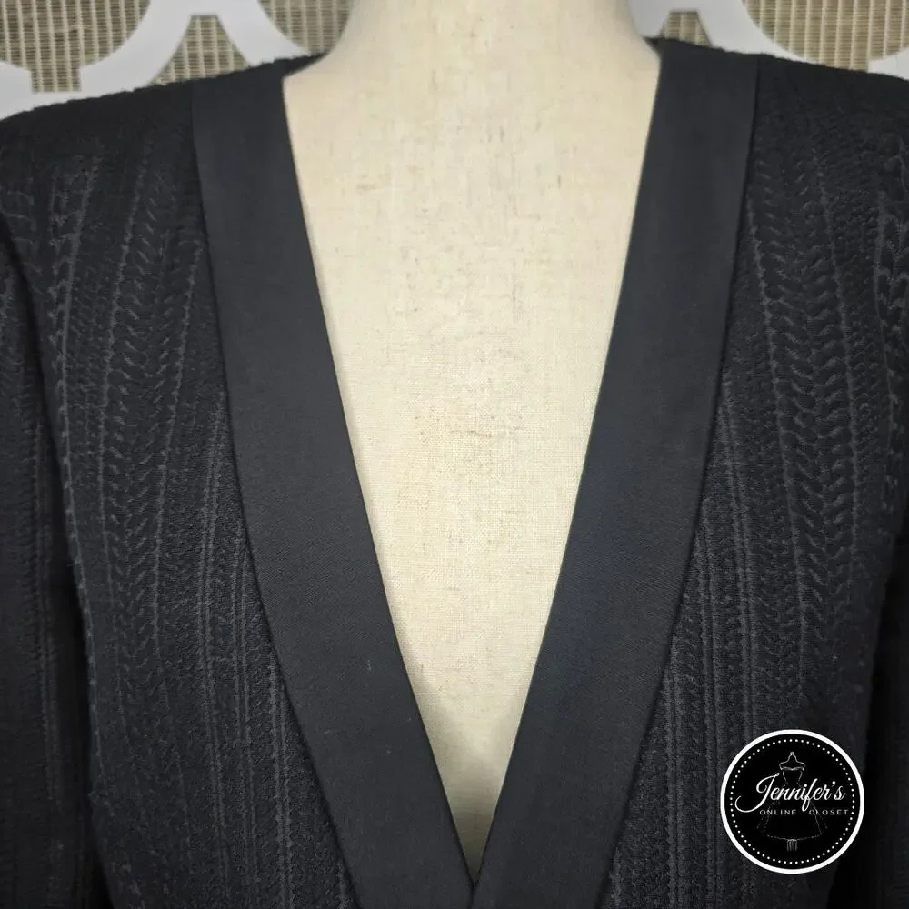 BCBGMaxAzria Black Textured Striping Pattern Crop Blazer Size L